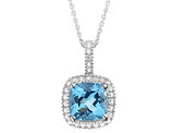 Blue Topaz Pendant Necklace with Diamond Accent 1 3/4 Carat (ctw) in Sterling Silver with Chain